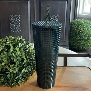 STARBUCKS Dark Green Glitter Grid Tumbler 24oz 2021
